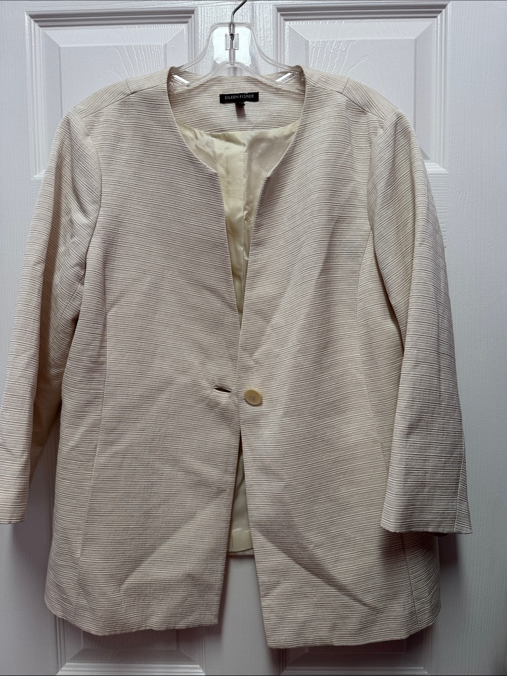 Eileen Fisher Light Cream Textured Open Blazer